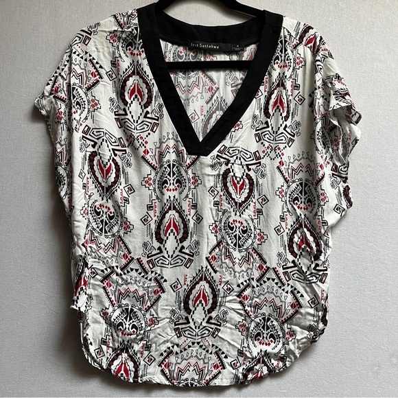 Iris Setlakwe Women's Patterned Top Short Sleeve Shirt Sz 4 - Picture 1 of 6